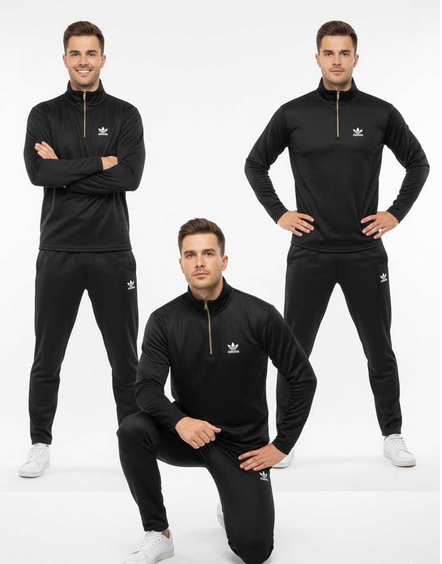New Safari Waffle Honeycomb Design Tracksuit Set (Zip shirt+Trouser) : Black