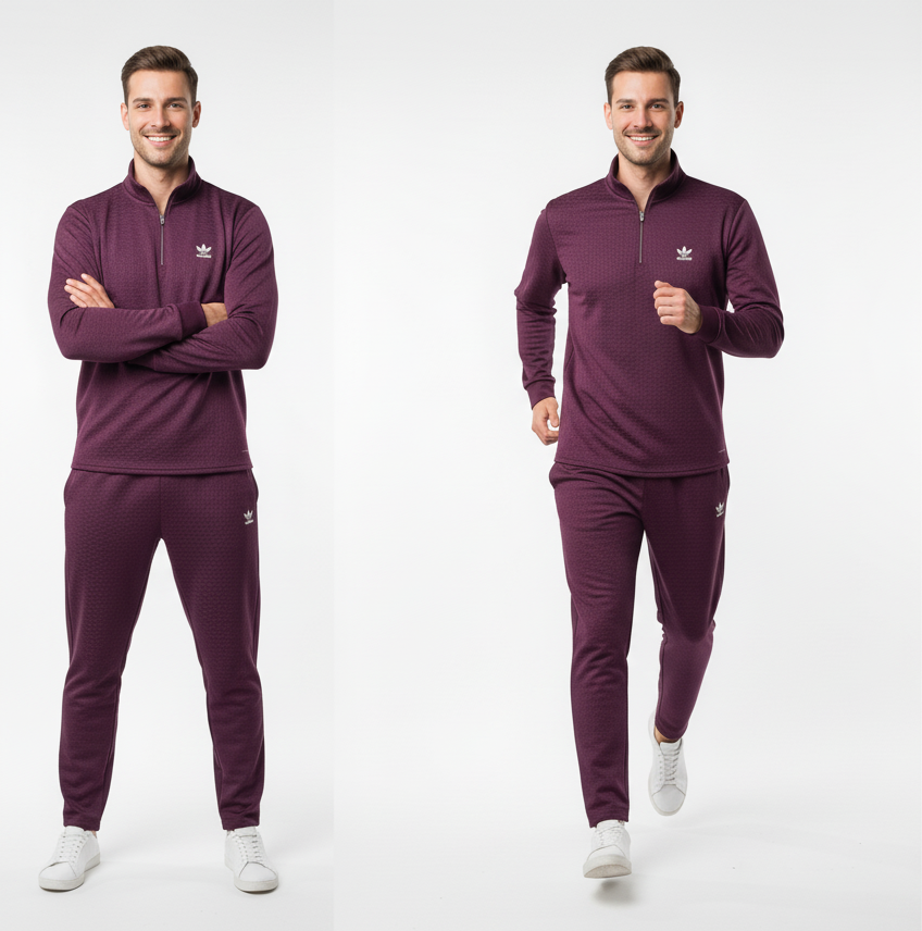New Safari Waffle Honeycomb Design Tracksuit Set (Zip shirt+Trouser) : Mehroon