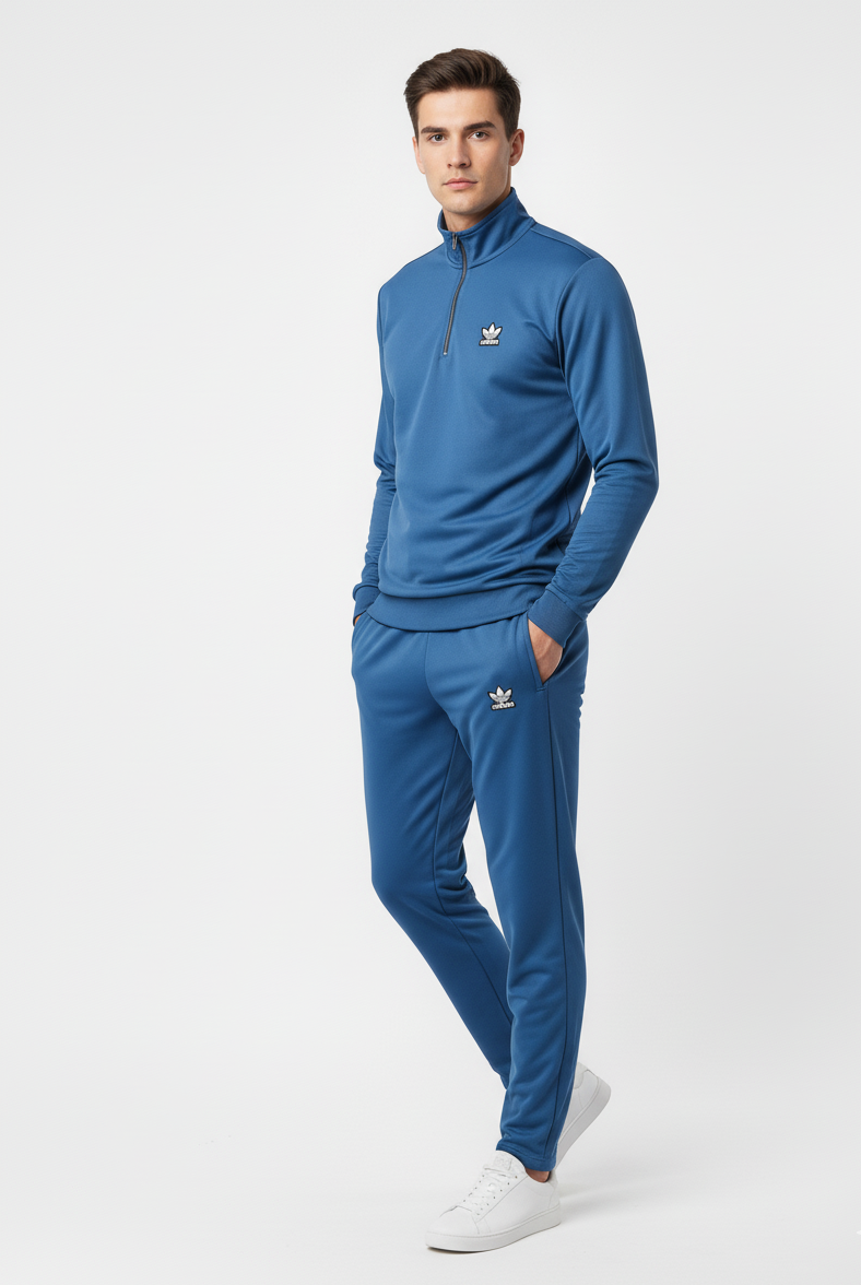 New Safari Waffle Honeycomb Design Tracksuit Set (Zip shirt+Trouser) : Blue