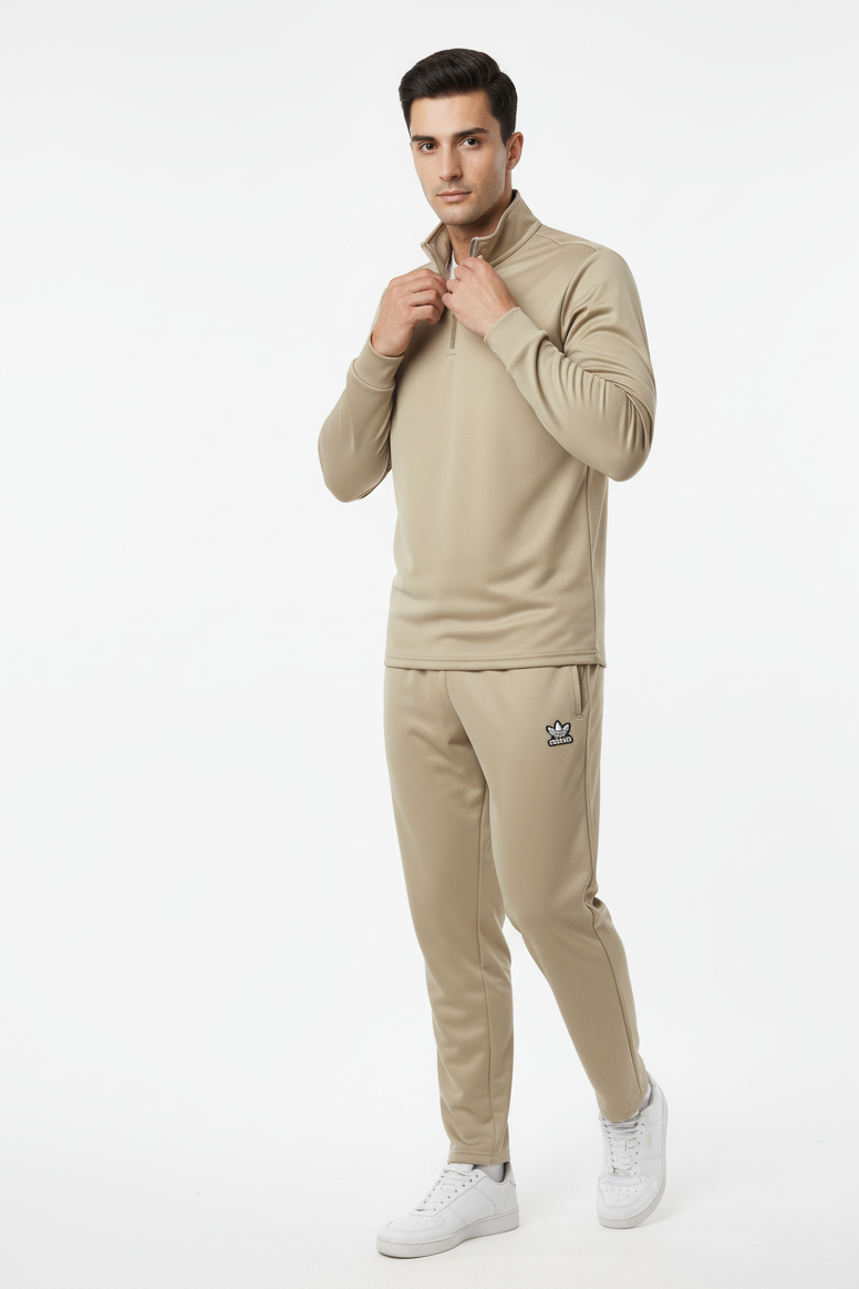 New Safari Waffle Honeycomb Design Tracksuit Set (Zip shirt+Trouser) : Golden