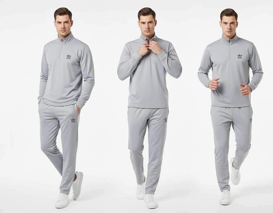 New Safari Waffle Honeycomb Design Tracksuit Set (Zip shirt+Trouser) : Grey