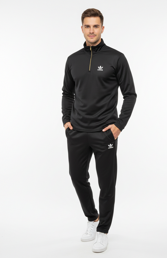New Safari Waffle Honeycomb Design Tracksuit Set (Zip shirt+Trouser) : Black