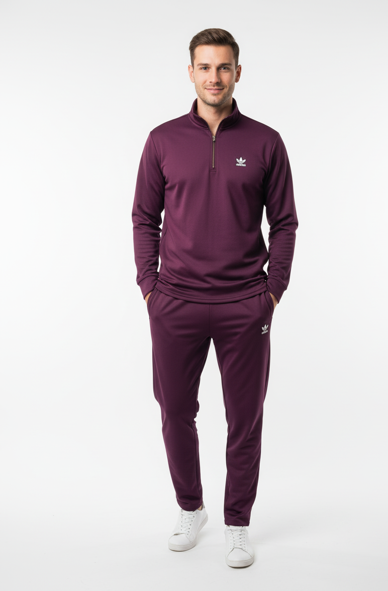 New Safari Waffle Honeycomb Design Tracksuit Set (Zip shirt+Trouser) : Mehroon