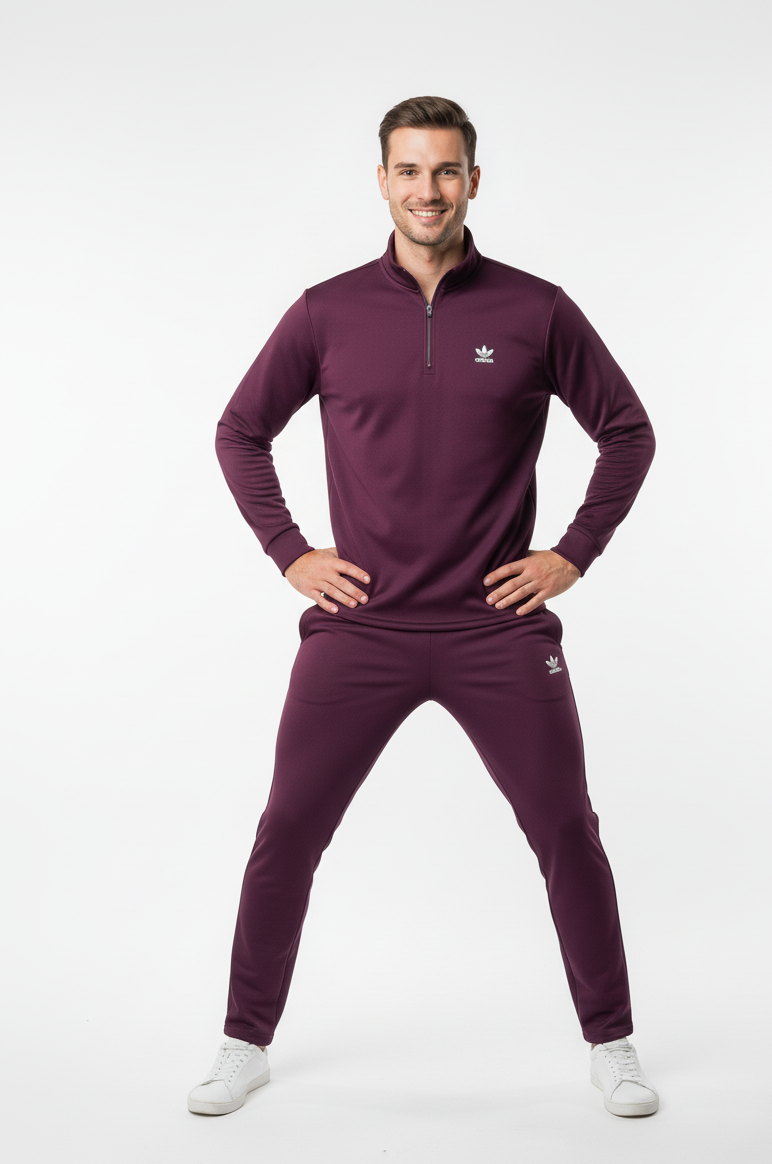 New Safari Waffle Honeycomb Design Tracksuit Set (Zip shirt+Trouser) : Mehroon