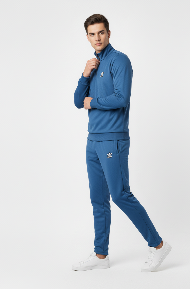 New Safari Waffle Honeycomb Design Tracksuit Set (Zip shirt+Trouser) : Blue