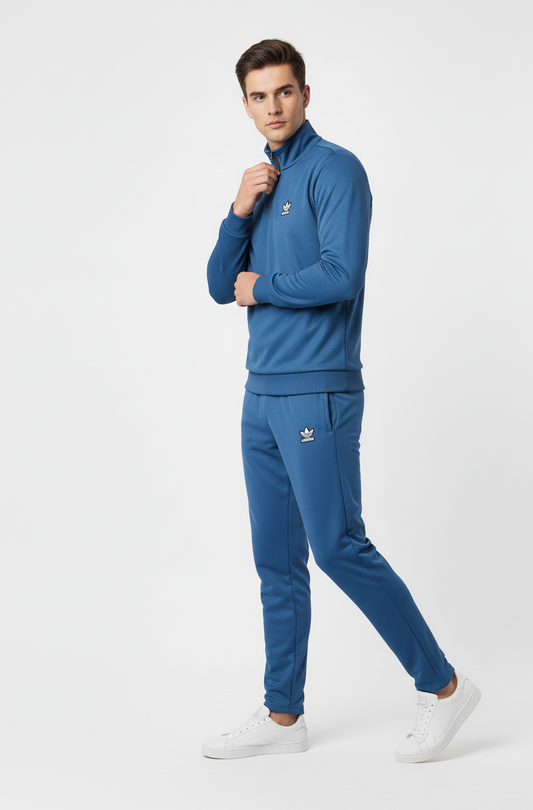New Safari Waffle Honeycomb Design Tracksuit Set (Zip shirt+Trouser) : Blue