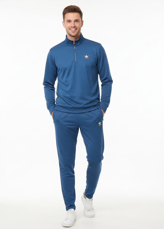 New Safari Waffle Honeycomb Design Tracksuit Set (Zip shirt+Trouser) : Blue