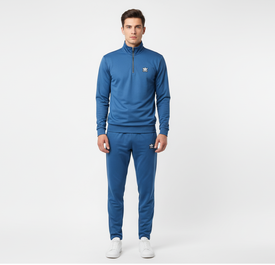 New Safari Waffle Honeycomb Design Tracksuit Set (Zip shirt+Trouser) : Blue