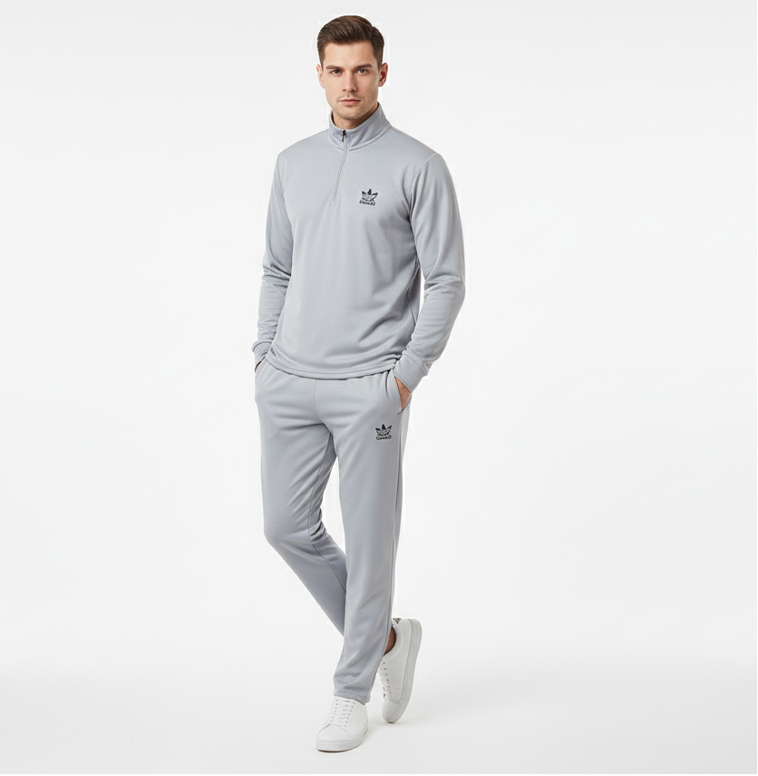 New Safari Waffle Honeycomb Design Tracksuit Set (Zip shirt+Trouser) : Grey