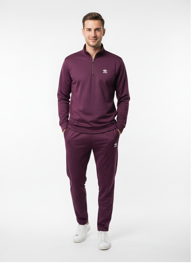 New Safari Waffle Honeycomb Design Tracksuit Set (Zip shirt+Trouser) : Mehroon