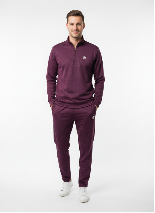 New Safari Waffle Honeycomb Design Tracksuit Set (Zip shirt+Trouser) : Mehroon